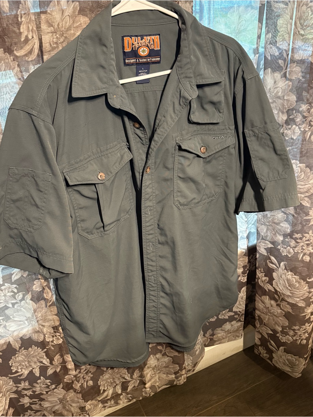 Duluth Trading Co Olive Short-Sleeve Utility Shirt Jacket Sz Large